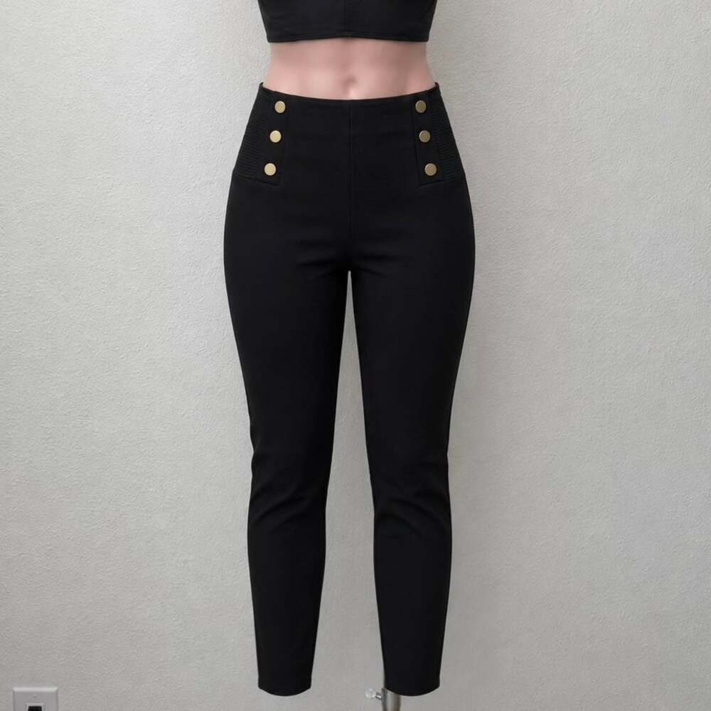 Zara Basic Black Gold Button Slim Ankle Pants Women’s US S Sailor